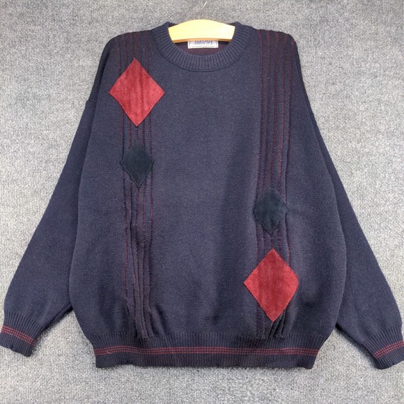 Antartex Men's Pullover Knit Sweater Blue XL Diamond Patch Striped Wool Vintage - Picture 2 of 12